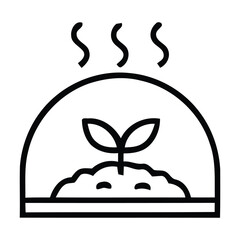 Seedling growing under a protective dome with steam, rising, sprouting, plant, vector illustration. 