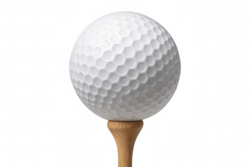Golf ball resting on a wooden tee preparing for a swing, showing sport equipment for a game