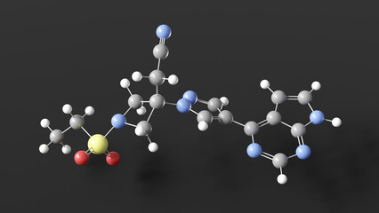 baricitinib molecule 3d, molecular structure, ball and stick model, structural chemical formula immunomodulator