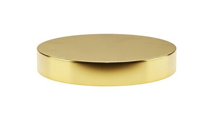 Isolated, golden lid with glossy reflection in front, smooth cylinder shape, eye level shot