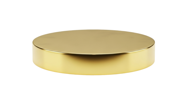 Isolated, golden lid with glossy reflection in front, smooth cylinder shape, eye level shot