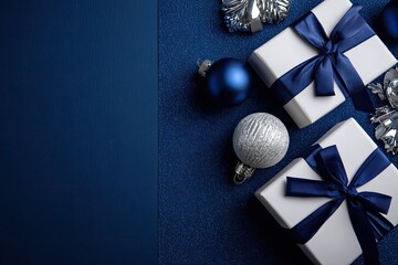Festive Christmas gifts in navy blue and white