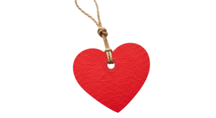 Isolated textured heart tag with string ready for message on valentines day card