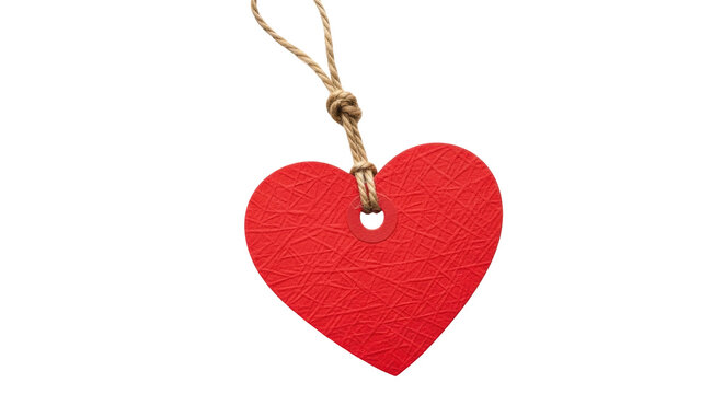 Isolated textured heart tag with string ready for message on valentines day card