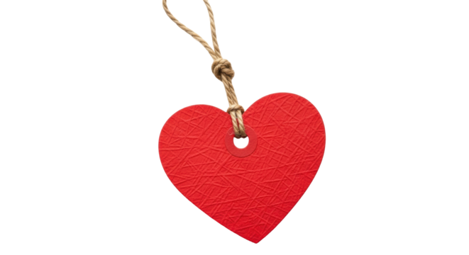 Isolated textured heart tag with string ready for message on valentines day card