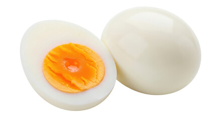 Isolated image of whole and sliced boiled eggs, a healthy food rich in protein, vitamins
