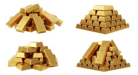 Isolated gold bars on different stacks showing wealth and investment, with no background
