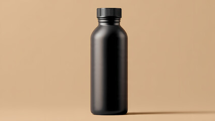 Minimalist Product Shot of a Matte Black Metal Water Bottle or Flask Centered on a Warm Tan Background