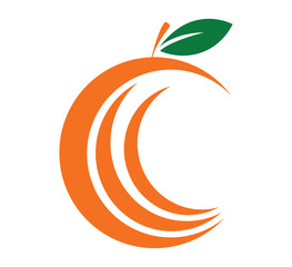 Vibrant orange logo with a leaf on top side
