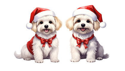 Cute dog dressed as Santa isolated on transparent background