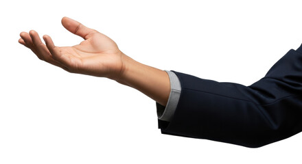 Isolated hand and arm in elegant jacket gesture for display, presenting something special