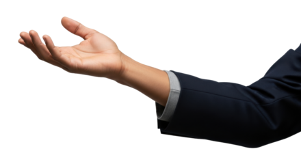 Isolated hand and arm in elegant jacket gesture for display, presenting something special