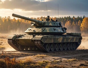 Military Tank in Open Field.