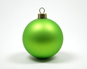 Single, bright green Christmas ornament, spherical shape, simple design, against a white background