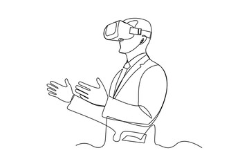 an office man using VR Virtual reality VR continues line