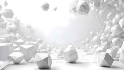 White cubes placed in the middle of a room on a neutral surface, creating abstract geometric patterns and minimalistic artistic composition with modern design aesthetics