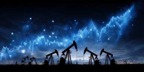 Silhouettes of Oil Pumps Against a Starry Night Sky Highlighting Industrial Energy Production