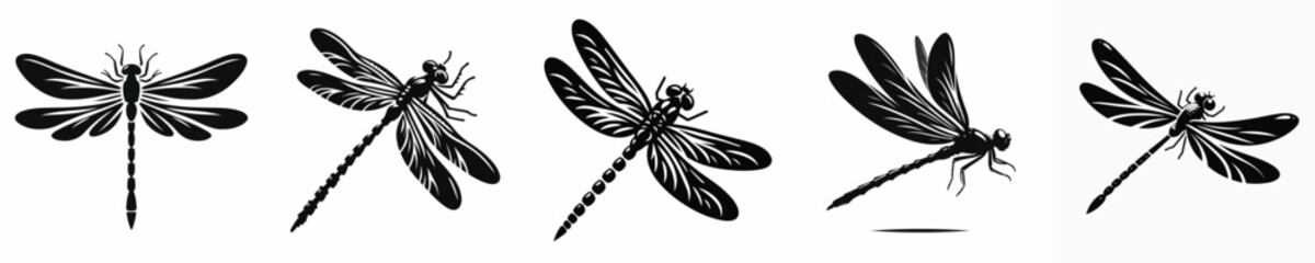 black and white silhouette vector of a dragonfly