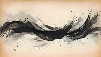 Black and white painting of a wave on the wall, showing abstract flowing textures, dynamic brushstrokes, and artistic visual composition with contemporary design
