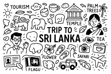 travel doodle composition with sri lanka culture icons and traditional holiday elements, Transparent Background