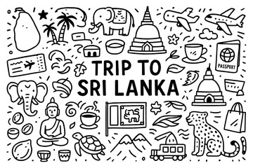 travel doodle composition with sri lanka culture icons and traditional holiday elements, Transparent Background