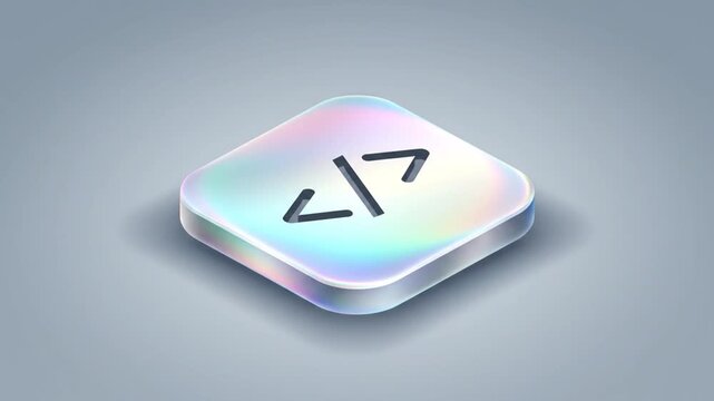 Isometric Style Holographic Coding Icon On a Gray Background