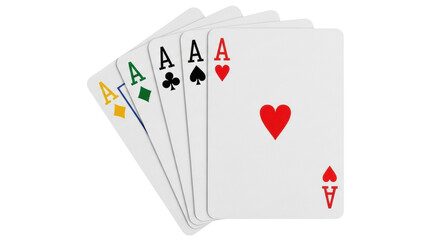 Isolated Four Aces Flush Hand, Winning Poker Gamble Cards Game, Isolated on Display