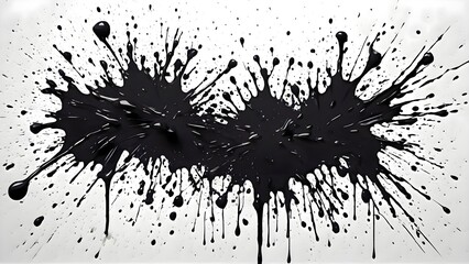 Black ink splattered on a white background forming a bat symbol, showing contrast, texture, and abstract artistic composition in a visually striking arrangement
