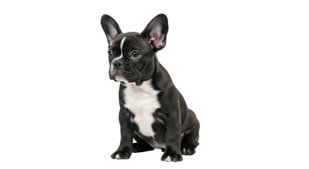 Isolated French Bulldog puppy sitting and looking attentively, beautiful adorable dog