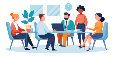 Teamwork and Collaboration in Modern Office &ndash; Business Meeting and Project Planning Illustration