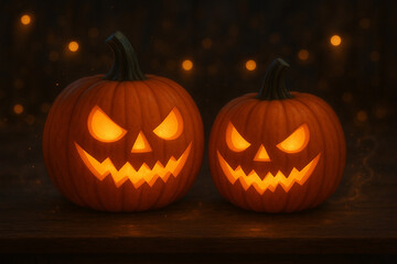 Obraz premium Spooky Candlelit Jack-O’-Lanterns on Halloween Night