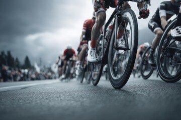 Close-up of Road Bike Race in Professional Cycling