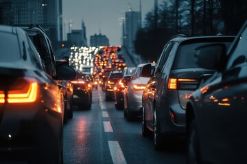 Close-up of City Traffic Jam During Rush Hour