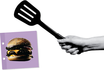 spatulas and burgers art collage