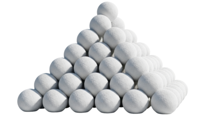 Isolated Pyramid of white spheres, 3D rendering of arrangement, abstract geometric shape