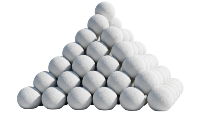 Isolated Pyramid of white spheres, 3D rendering of arrangement, abstract geometric shape - Powered by Adobe