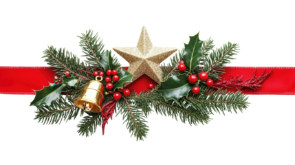 Christmas festive decoration with star and bell isolated on a transparent background