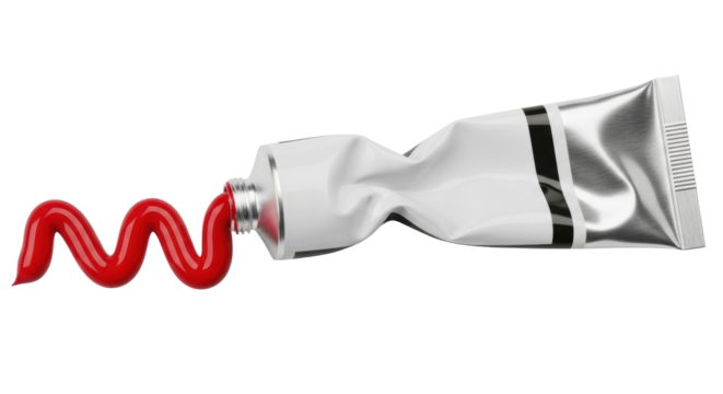 Isolated Tube of red paint squeezed out in a squiggle shape ready for artistic creation