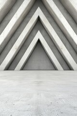 Abstract concrete wall with bold triangular patterns, emphasizing strength, geometry, and minimalist brutalist design in a modern architectural space