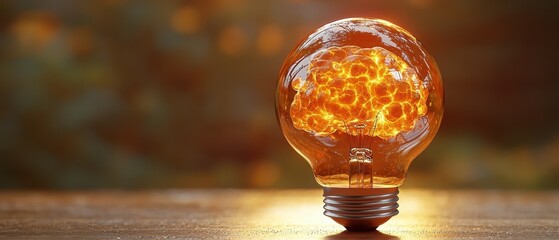 Lightbulb glowing with brain-shaped light inside, symbolizing creativity, innovation, knowledge, idea, and the power of human thinking.