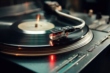 Vintage Vinyl Record Playing on Turntable with Retro Light