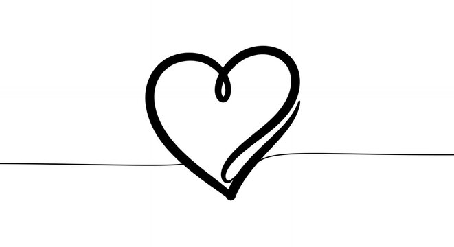 Simple heart line drawing isolated on white background with copy space
