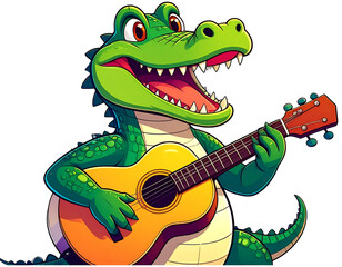Fototapeta premium Funny Cartoon Crocodile Playing Guitar, Flat Colorful Illustration