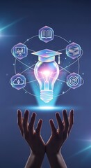 Illuminating ideas holding graduation cap bulb symbolizing education and innovation