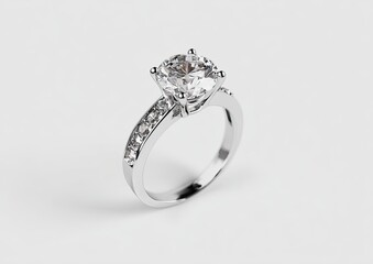 A solitaire diamond ring, featuring a large oval-cut stone, set in a band with smaller diamonds
