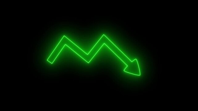Glowing Financial Business Chart Bars Animation with Futuristic Neon, Neon Zigzag Arrow on Black Background