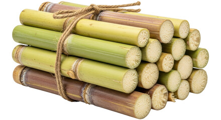 Isolated sugarcane stalks bound together, a natural sweetener and ingredient in many recipes