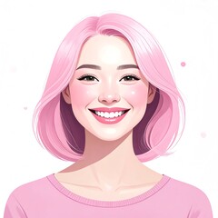 Smiling woman with pink hair and blush