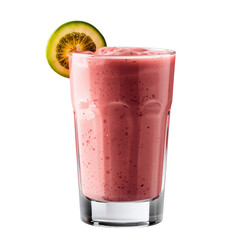 Refreshing Kiwi and Strawberry Fruit Smoothie Drink in a Glass with Straw, Isolated on Transparent Background PNG