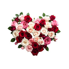Heart-Shaped Floral Arrangement with Roses, isolated on a white background